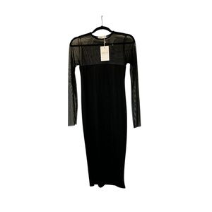 Chic Black Mesh Sleeve Midi Dress